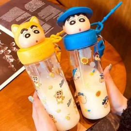 Children's Character Cute Transparent 3D Single Figure Water Bottle Blue Hat