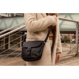 Gusti Handtasche Leder - Candice Damen Umhängetasche Schultertasche Partytasche Henkeltasche Festivaltasche Tragetasche Schwarz Leder