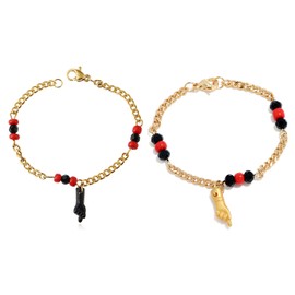 Caiyao 18K Gold Plated Figa Gesture Hand Pendant Azabache Chain Bracelet Anklet Baby Hand Good Luck Charm Amulet Protection Jewelry for Women -F black gold