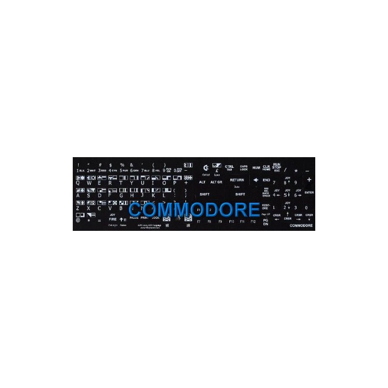 COMMODORE 64 NON-TRANSPARENT KEYBOARD STICKERS BLACK BACKGROUND