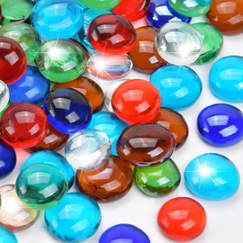RUOJAS 1LB Mixed Color Flat Glass Marbles for Vases, Mancala Stones Gemstone Beads Vase Filler Decorative Glass Pebbles for Fish Tank, DIY Crafts, Mosaics, Aquarium Decor Rocks, Candle Holders
