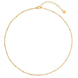 day.berlin Filigree Women's Necklace Point 18 K Gold-Plated 40 cm + 5 cm Variable Length with Small Balls, 316L Stainless Steel Chain, Nickel-Free and Waterproof, Stainless Steel, No Gemstone