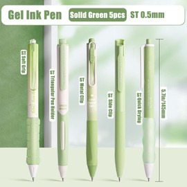 VideMundi 5 Count Pastel Gel Ink Pen Set,Cute Note Taking 0.5mm Fine Point Retractable 5 Count Black Ink Pens for Writing, Journaling, School, Office (Light Green)