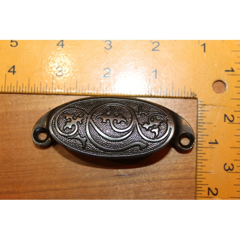Antique Victorian Cast Iron Detailed Bin Apothecary Cupboard Drawer Pull