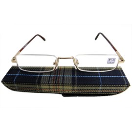 Circleperson Los hombres Topless gafas de lectura de metal delgado portátil bisagra de resorte 1 a 4 w caso, Oro, 48-20-137, middle size style.