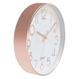 Foxtop Modern Wall Clock 12 Inch Non-Ticking Silent Battery Operated Round Quartz Rose Gold Wall Clock for Office Bedroom Living Room Kitchen Home School Decor