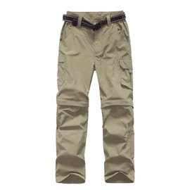 JOMLUN Boys Hiking Pants Kids Cargo Outdoor Casual Camping Pants Quick Dry Convertible Zip Off Trousers Khaki