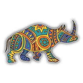 DG Graphics Rhino Animal Doodle Waves Pattern Art Decor 5'' x 3'' Vinyl Decal Sticker Wall Window Any Smooth Surface