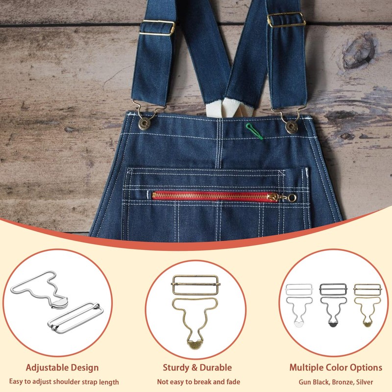 CooBigo 6 Sets 1-1/2" Overall Buckles Replacement, Suspender Buckle Metal