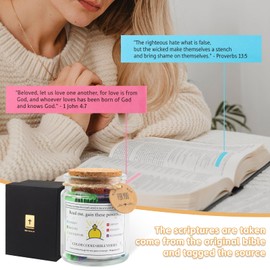 Bible Verse Jar, Read Me When Bible Verses Jar with Cross Necklace Greeting Card for Virtues, The Hope Jar Bible Verses with Color Coded Bible Verses Jar, Christian Gifts for Women Men