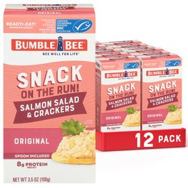 Bumble Bee Snack On The Run Salmon Salad with Crackers Kit, 3.5 oz (Case of 12) - Ready to Eat, Spoon Included - Wild Caught Salmon - Shelf Stable & Convenient Protein Snack
