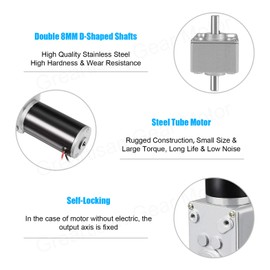 Greartisan DC 12V 250RPM 2Kg.cm 8mm Double Shafts Self-Locking Reversible Worm Gear Motor with Cable, High Torque Speed Reduction Motor, Turbine Electric Gearbox Motor
