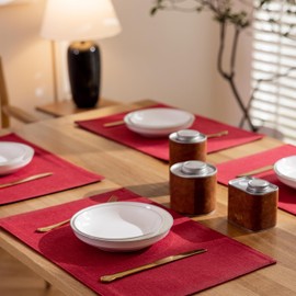 Demetex Placemat Cloth Cotton Linen Mat Double Layer Fabric Sewn Solid Color Japanese Style Flexible Thick Insulation Anti-Slip Easy Care Washable Kitchen Decoration Home Restaurant Room Dining Room