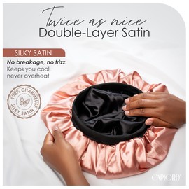CAPLORD Adjustable Satin Bonnet for Sleeping - Double-Layer Silk Bonnet for Curly Hair, Braids & Locs. Large Satin Sleep Hair P for Women & Men - Champagne