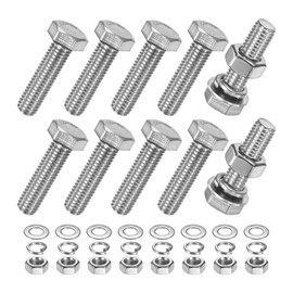 M METERXITY 10-Pack Hex Head Screw Bolt with Nuts Flat & Lock Washers M8x30mm Stainless Steel Bolts and Nuts Kit Fully Threaded Metric Bolt Assortment for Equipment/Machinery