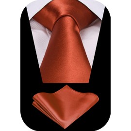 TIE G Solid Satin Woven dyed Color Formal Necktie and Pocket Square Sets in Gift Box, Burnt Orange, Reg