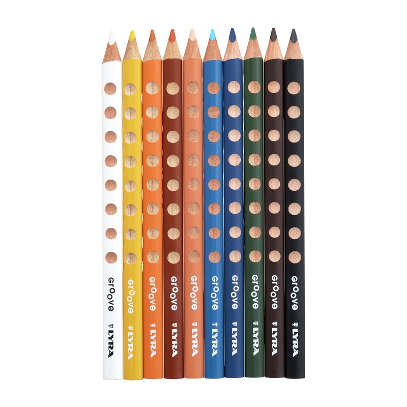 LYRA Groove Wooden Chunky Colouring Pencils, 10 Assorted Colours, Ideal