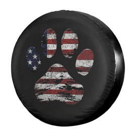 Dujiea American Flag Dog Paw Spare Tire Cover, Universal Wheel Tire Cover Waterproof Dust-Proof Tire Protectors for Jeep Trailer Rv Van SUV Truck Camper and Many Vehicle 14 15 16 17 Inch
