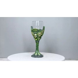 Bohemian Absinthe La Fee Verte Skull With Green Gem And Vine Stem Wine Goblet