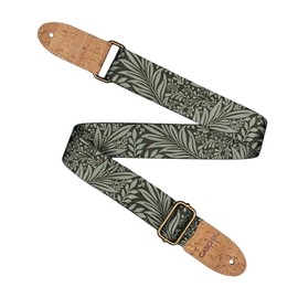 Cascha Vegan Guitar Strap with Leaf Pattern, Polyester with Cork Ends, Green/Black