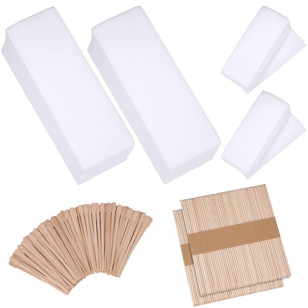 400 Pieces Wax Strips Sticks Kit, Non-Woven Waxing Strips Hair Removal Strip with Wax Applicator Stick for Body Skin Facial Hair Removal Tools (White)