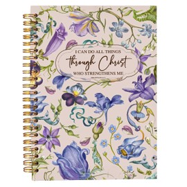 Welshower Blue Purple Floral Botanical Christian Spiral Notebook Journal, I Can Do All Things Through Christ Bible Verse Notebook, Religious Prayer Journals for Woman, 5.5x8.3 Inch