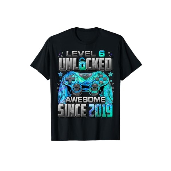Level 6 Unlocked Awesome Since 2019 6th Birthday Gaming T-Shirt