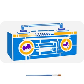 FINGERINSPIRE Boombox Schablonen Mit Einem Pinsel 15x30cm Stereo Radio Muster PET Schablonen Stereo Boombox Dekorationsschablonen Tägliche Themen Radio Vorlage Für Wand Boden Holz Möbel DIY
