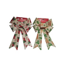 Christmas Bow Bundle - Red Pick-up Truck and Christmas Trees, Set of 2, 9 x 15 in, Decorative Bows, Farmhouse Country Style, Beige, Red, Green, 337401