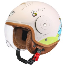 Kids 3/4 Open Face Motorcycle Helmets for 4-15 Years Old, Youth Child Dirt Bike ATV Helmets, Lightweight Vintage Half Helmet for Electric Scooter Moped Go Kart 4 Wheeler, DOT Approved