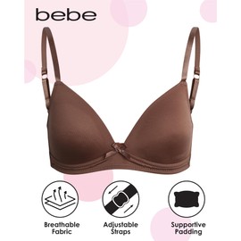 bebe Girls' Training Bra - 4 Pack Soft Microfiber Molded Bra (A Cup/B Cup), Size 34A, Black Toffee