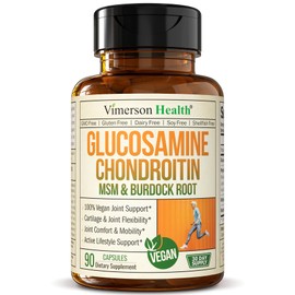 Vegan Glucosamine Chondroitin MSM - 100% Vegan Joint Support Supplement for Women & Men with Burdock and Glucosamine Sulfate 1500 mg. Used for Cartilage and Joint Health and Flexibility - 90 Capsules