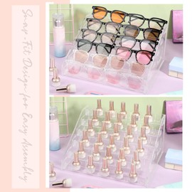 Jetec 2 Pcs Acrylic Nail Polish Organizer Clear Glasses Holder Sunglasses Organizer Nail Polish Holder Acrylic Glasses Stand Essential Oils Cosmetic Display Cases Eyewear Rack (6 Tiers Style)