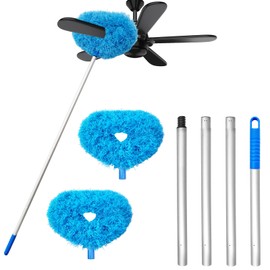 Ceiling Fan Cleaner Duster,Reusable Microfiber Ceiling Fan Blade Cleaner Duster with Extendable Long Handle Removable 13 to 48 in for Cleaning Bookshelves,Door,Window Top (Blue)
