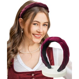 DIRNDLSTERN Women's Braided Costume Headband - Hair Accessory Headband Dirndl Velvet Oktoberfest Accessories Burgundy Red