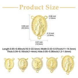 UR URLIFEHALL 10 Pcs 5 Styles Brass Virgin Mary Charms Real 18K Gold Plated 3 Loops Connector Charms for Jewellery Making Necklace Crafts