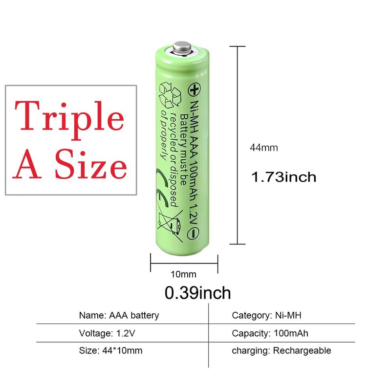 12 Pcs 1.2V AAA 100mAh NiMh Rechargeable Batteries for Solar