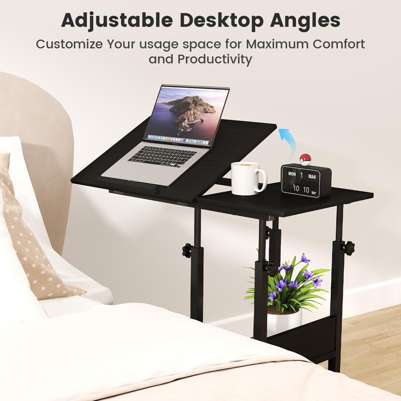Hadulcet Adjustable C Table with Charging Station, Tiltable Desk C