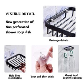 Bathroom Soap Holder,Aluminium Adhesive Shower Soap Dish Sponge Holder for Bathroom Washstand and Toilet,Soap Holder for Shower Wall No Drilling（Black）