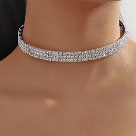 Rhinestone Choker Necklace for Women Sparkly Crystal Statement Necklace Prom Party Jewelry Gifts for Women Girls Tennis Necklace Women 2024