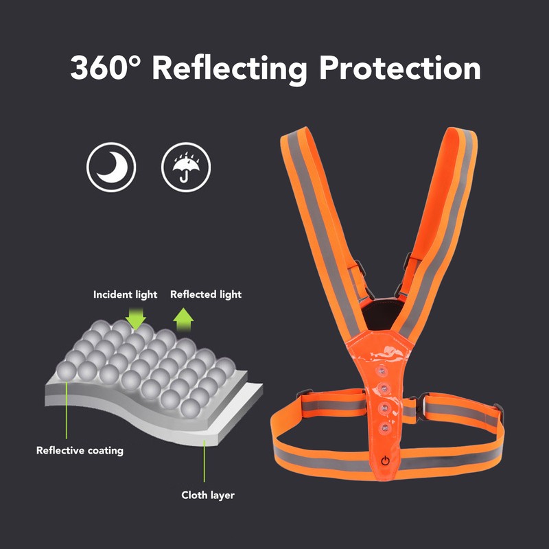 LED Reflective Vest Running Gear Band 3 Lighting Mode 360°