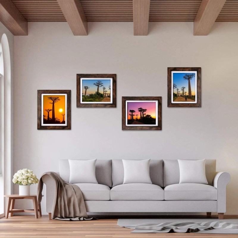 Seseat Rustic Brown 8x10 Picture Frames with Mat - Set
