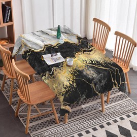 SIEDYCV Black and Gold Marble Tablecloth, 60x84 Inch Modern Luxury Abstract Gold Glitter Texture Rectangle Fabric Black Grey Table Cloth,Washable Table Cover for Kitchen Birthday Wedding Party Decor