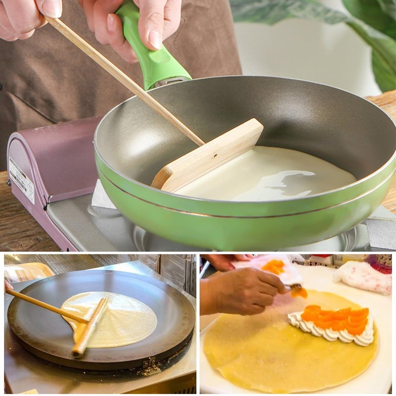 まちの波 クレープヘラ 5個入り クレープ用 T字型 丸型 多様な 手作りクレープ用パンケーキ 竹製クレープベラ パンケーキ用