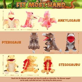 Silipull 3 Pieces Dinosaur Hand Puppets 12 Inch Plush Stuffed Animals Puppet Dinosaur Soft Toys for Animal Storytelling, Teaching, Preschool, Role Play (Ankylosaurus, Pterosaurs, Stegosaurus)