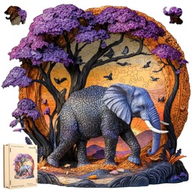Wooden Puzzle for Adults 500 Pcs, 3D Vision Effect Elephant Forest Puzzle Unique Shape Advanced Jigsaw Puzzle, Challenge Wooden Jigsaw Puzzle for Family Game (16.9 x 16.4 in)