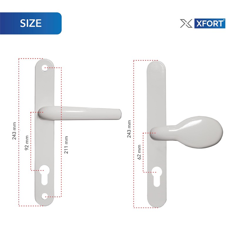 XFORT Uros White Door Handle, (PZ 62/92mm, Screw Hole Distance