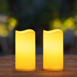 TFROSIM Solar Candles Outdoor Waterproof, 3" x 6" Ivory White Flameless Candles, Dusk to Dawn Light Sensor, LED Rechargeable Pillar Solar Candles for Outdoor Lanterns, Patio Decor, Set of 2