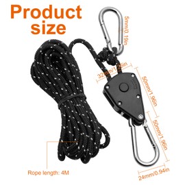 4 Pcs 4 M Ratchet Ropes, 4 mm Reflective Guy Ropes with Rope Tensioner, Adjustable Outdoor Tent Guide Rope Ratchet Hangers for Camping, Hiking, Awning, Grow Lights