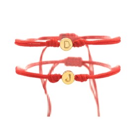 2 Pulseras de Hilo Rojo con Iniciales - Personalizada para parejas, novios, esposos, los mejores amigos, BFF Bracelet - Tutti Joyería
